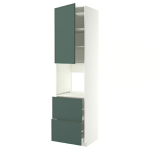 METOD/MAXIMERA High cabinet f oven+door/2 drawers, white/Aspudden dark grey-green, 60x60x240 cm