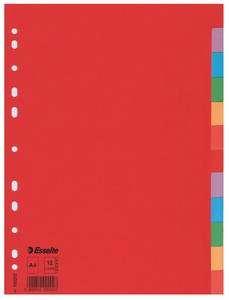 Esselte Divider Cardboard A4 12 Colour Tabs