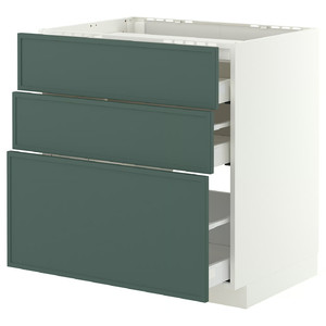 METOD/MAXIMERA Base cab f hob/3 fronts/3 drawers, white/Aspudden dark grey-green, 80x60 cm