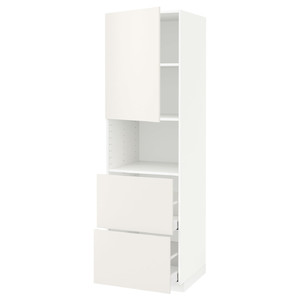METOD / MAXIMERA Hi cab f micro w door/2 drawers, white/Veddinge white, 60x60x200 cm