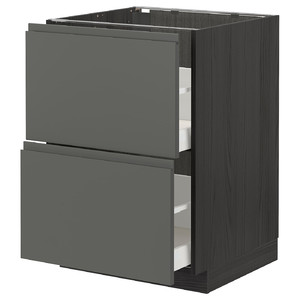 METOD / MAXIMERA Base cb 2 fronts/2 high drawers, black/Voxtorp dark grey, 60x60 cm