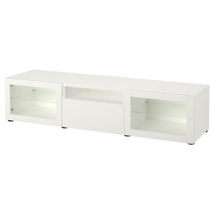 BESTÅ TV bench, white, Lappviken white clear glass, 180x42x39 cm