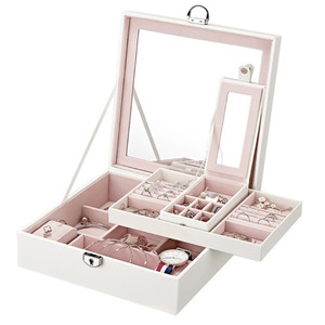 Jewellery Box with Mirror and Insert, light beige
