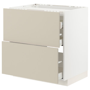 METOD / MAXIMERA Base cab f hob/2 fronts/3 drawers, white/Havstorp beige, 80x60 cm