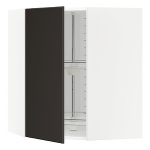 METOD Corner wall cabinet with carousel, white, Kungsbacka anthracite, 68x80 cm