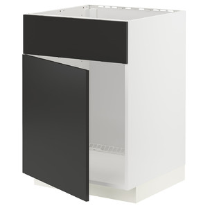 METOD Base cabinet f sink w door/front, white/Nickebo matt anthracite, 60x60 cm