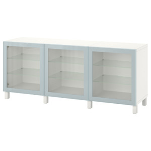 BESTÅ Storage combination with doors, white Glassvik/Stubbarp/light grey-blue clear glass, 180x42x74 cm