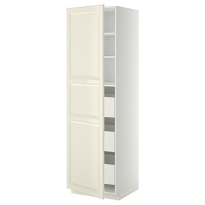 METOD / MAXIMERA High cabinet with drawers, white/Bodbyn off-white, 60x60x200 cm