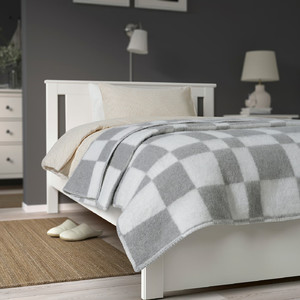 BORSTTÅG Bedspread, light grey/check, 150x250 cm