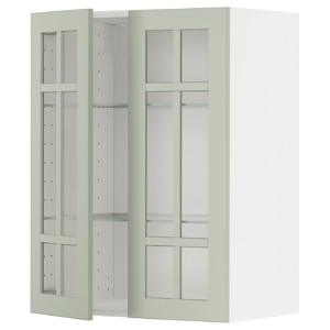 METOD Wall cabinet w shelves/2 glass drs, white/Stensund light green, 60x80 cm