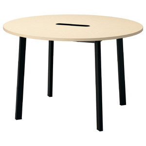 MITTZON Conference table, round birch veneer/black, 120x75 cm