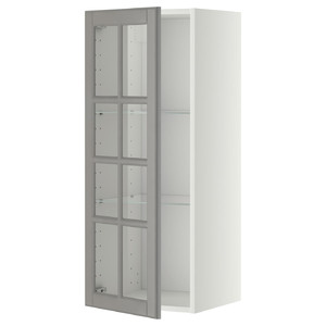 METOD Wall cabinet w shelves/glass door, white/Bodbyn grey, 40x100 cm