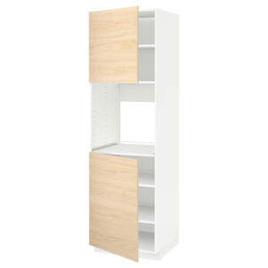 METOD High cab f oven w 2 doors/shelves, white/Askersund light ash effect, 60x60x200 cm