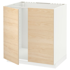 METOD Base cabinet for sink + 2 doors, white/Askersund light ash effect, 80x60 cm