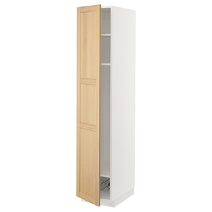 METOD High cabinet w shelves/wire basket, white/Forsbacka oak, 40x60x200 cm