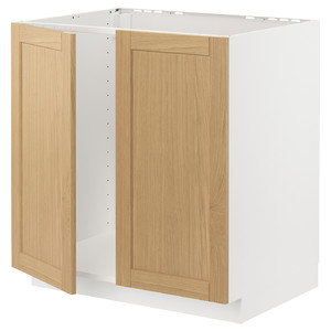 METOD Base cabinet for sink + 2 doors, white/Forsbacka oak, 80x60 cm