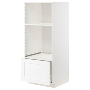 METOD / MAXIMERA High cab for oven/micro w drawer, white Enköping/white wood effect, 60x60x140 cm