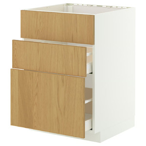 METOD / MAXIMERA Base cab f hob/int extractor w drw, white/Sinarp oak veneer, 60x60 cm