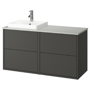 HAVBÄCK / ORRSJÖN Wash-stand/wash-basin/tap, dark grey/grey stone effect, 122x49x71 cm