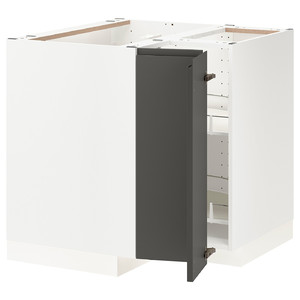METOD Corner base cabinet with carousel, white, Voxtorp dark grey, 88x88 cm