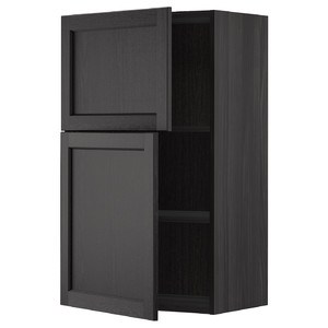 METOD Wall cabinet with shelves/2 doors, black/Lerhyttan black stained, 60x100 cm