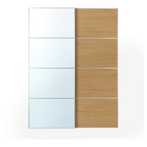AULI / MEHAMN Pair of sliding doors, aluminium mirror glass/double sided oak effect, 150x201 cm