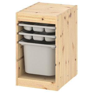 TROFAST Storage combination with box/trays, light white stained pine/grey, 32x44x52 cm
