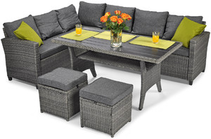 Large Garden Corner Sofa, Set with table, dark grey
