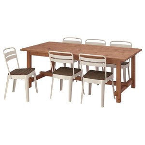 NORDVIKEN / NORRMANSÖ Table and 6 chairs, antique stain/beige acacia, 210/289x105 cm