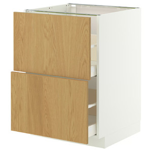 METOD / MAXIMERA Base cb 2 fronts/2 high drawers, white/Sinarp oak veneer, 60x60 cm