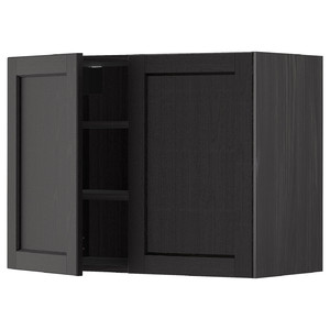 METOD Wall cabinet with shelves/2 doors, black/Lerhyttan black stained, 80x60 cm