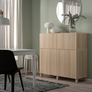 BESTÅ Storage combination w doors/drawers, white stained oak effect/Lappviken/Stubbarp, 120x42x112 cm