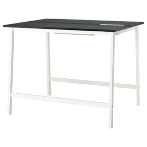 MITTZON Conference table, black stained ash veneer/black white, 140x108x105 cm