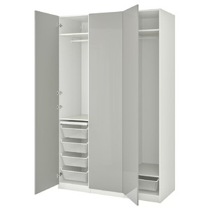 PAX / FARDAL Wardrobe combination, white, high-gloss light grey, 150x60x236 cm