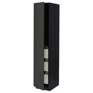 METOD / MAXIMERA High cabinet with drawers, black/Nickebo matt anthracite, 40x60x200 cm