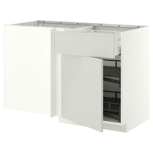 METOD/MAXIMERA Corner base cab w drawer and p-out, white/Aspudden light grey, 128x68 cm
