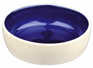 Trixie Cat Ceramic Bowl, off-white/blue