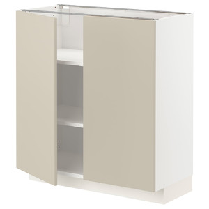 METOD Base cabinet with shelves/2 doors, white/Havstorp beige, 80x37 cm