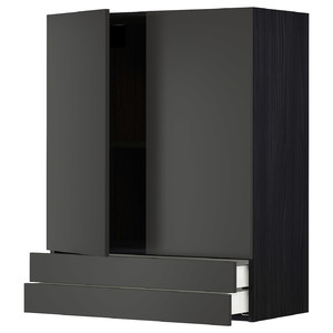 METOD / MAXIMERA Wall cabinet w 2 doors/2 drawers, black/Nickebo matt anthracite, 80x100 cm