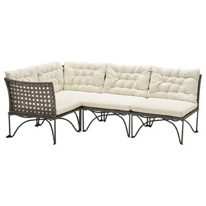 JUTHOLMEN Modular corner sofa 3-seat, outdoor, dark grey, Kuddarna beige