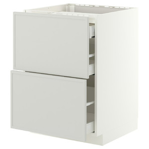 METOD/MAXIMERA Base cab f hob/2 fronts/3 drawers, white/Aspudden light grey, 60x60 cm