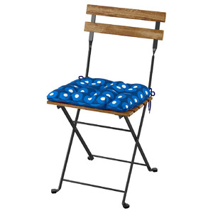 TÄRNÖ Chair, outdoor, foldable black/light brown stained/Klösan dark blue