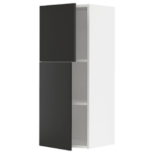 METOD Wall cabinet with shelves/2 doors, white/Nickebo matt anthracite, 40x100 cm