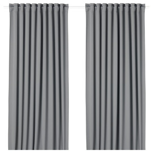 MAJGULL Block-out curtains, 1 pair, grey, 145x300 cm