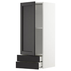 METOD / MAXIMERA Wall cabinet with door/2 drawers, white/Lerhyttan black stained, 40x100 cm