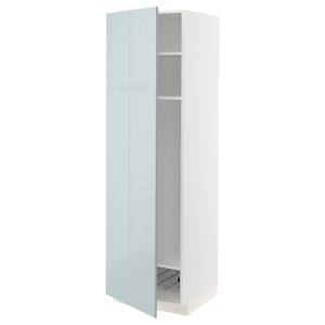 METOD High cabinet w shelves/wire basket, white/Kallarp light grey-blue, 60x60x200 cm