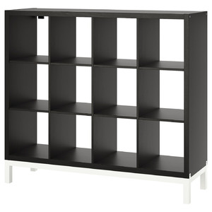 KALLAX Shelving unit with underframe, black-brown/white, 147x129 cm