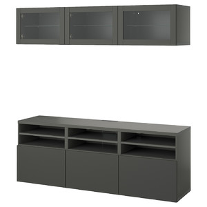 BESTÅ TV storage combination/glass doors, dark grey Sindvik/Lappviken dark grey, 180x42x192 cm