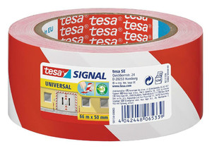 Tesa Universal Signal Warning Tape 66mx50mm, white/red