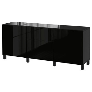 BESTÅ Storage combination w doors/drawers, black-brown, Selsviken high-gloss/black, 180x40x74 cm